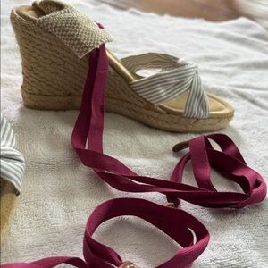 J Crew blue and white striped Espadrille, NWOT, size 7